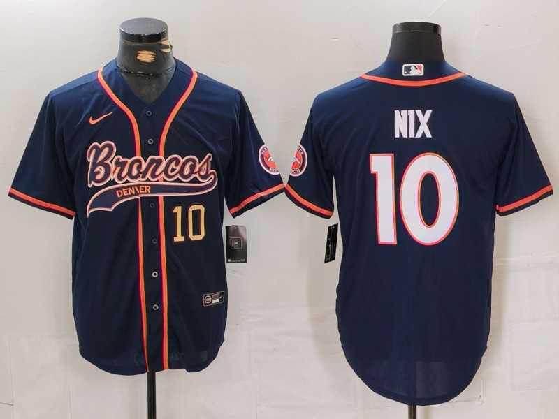 Men%27s Denver Broncos #10 Bo Nix Number Navy Cool Base Stitched Baseball Jersey->denver broncos->NFL Jersey